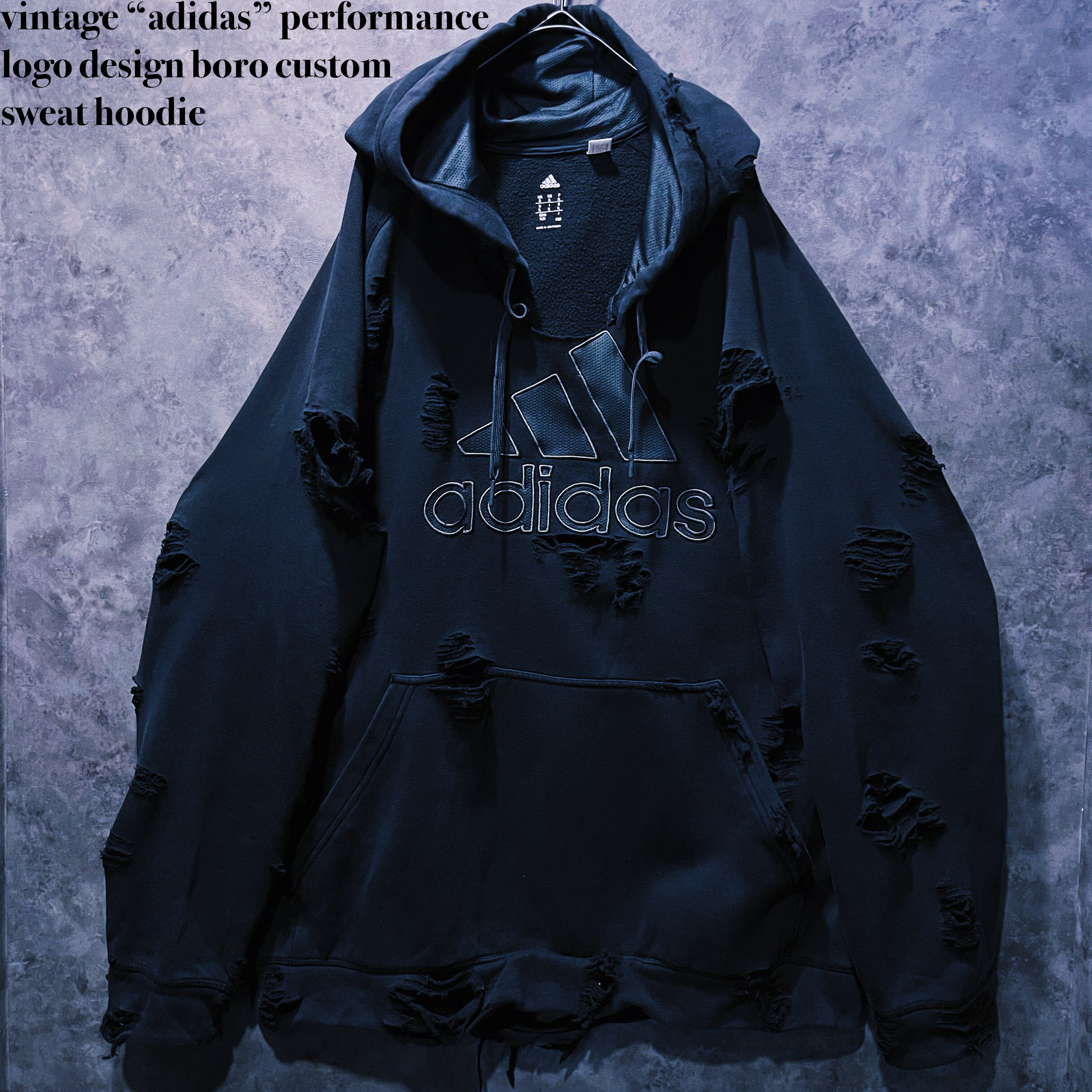 【doppio】vintage “adidas” performance logo design boro custom sweat hoodie