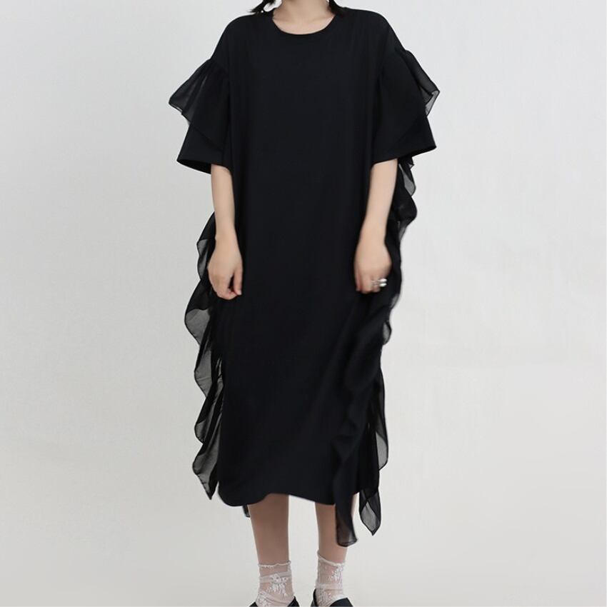 chiffon frill half sleeve dress L0614