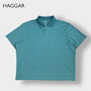 【HAGGAR】2XL ビッグシルエット ポロシャツ ポリエステル グリーン系 格子柄 US古着