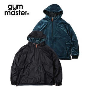 gym master ジムマスター リバーシブル マイクロリップ×ベロア アノラックパーカー メンズ レディース ベロア ナイロン リップストップ 防風 春秋冬 G821707 ブラック×スレイトブルー