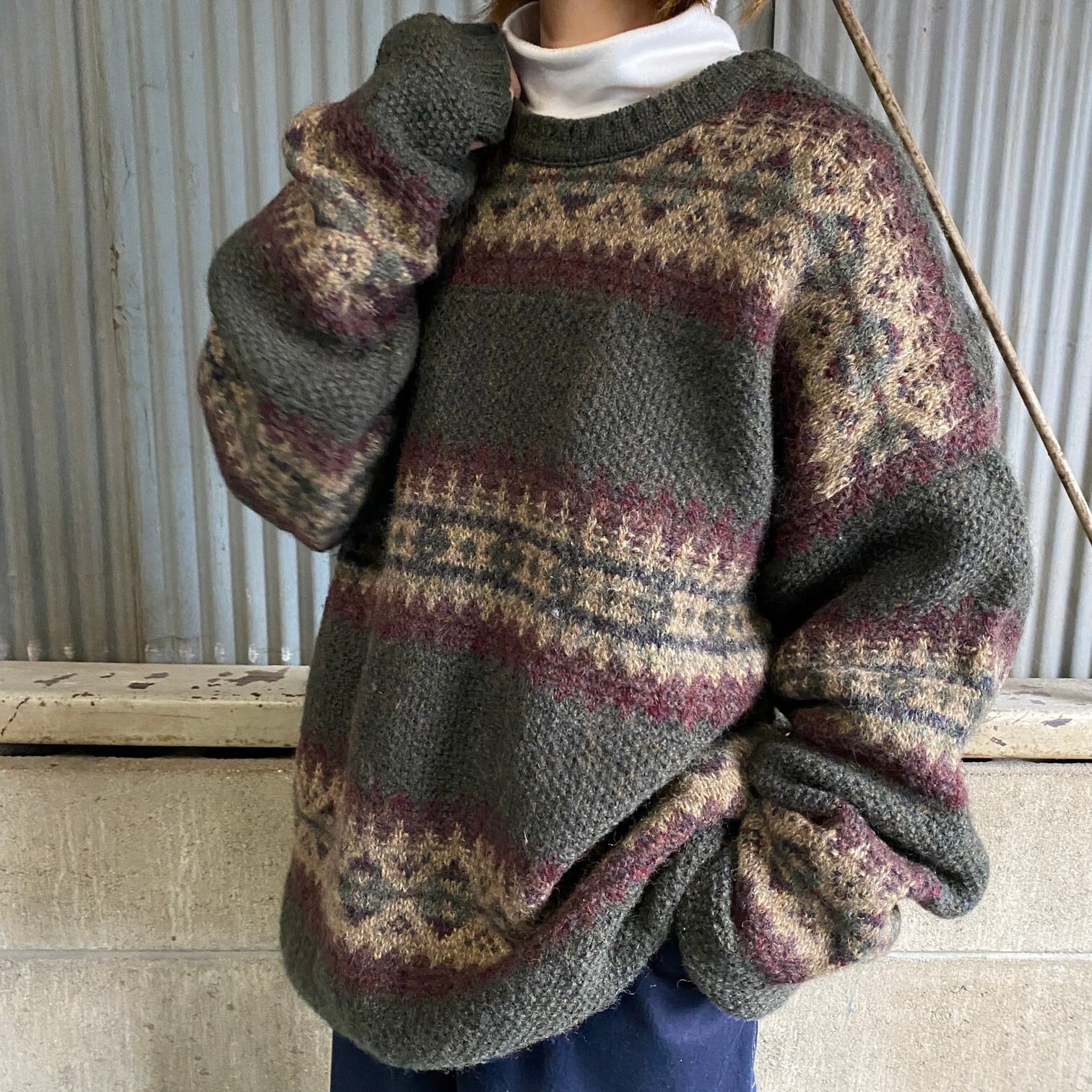 90年代 USA製 Woolrich ウールリッチ ノルディック柄 ウールニット 