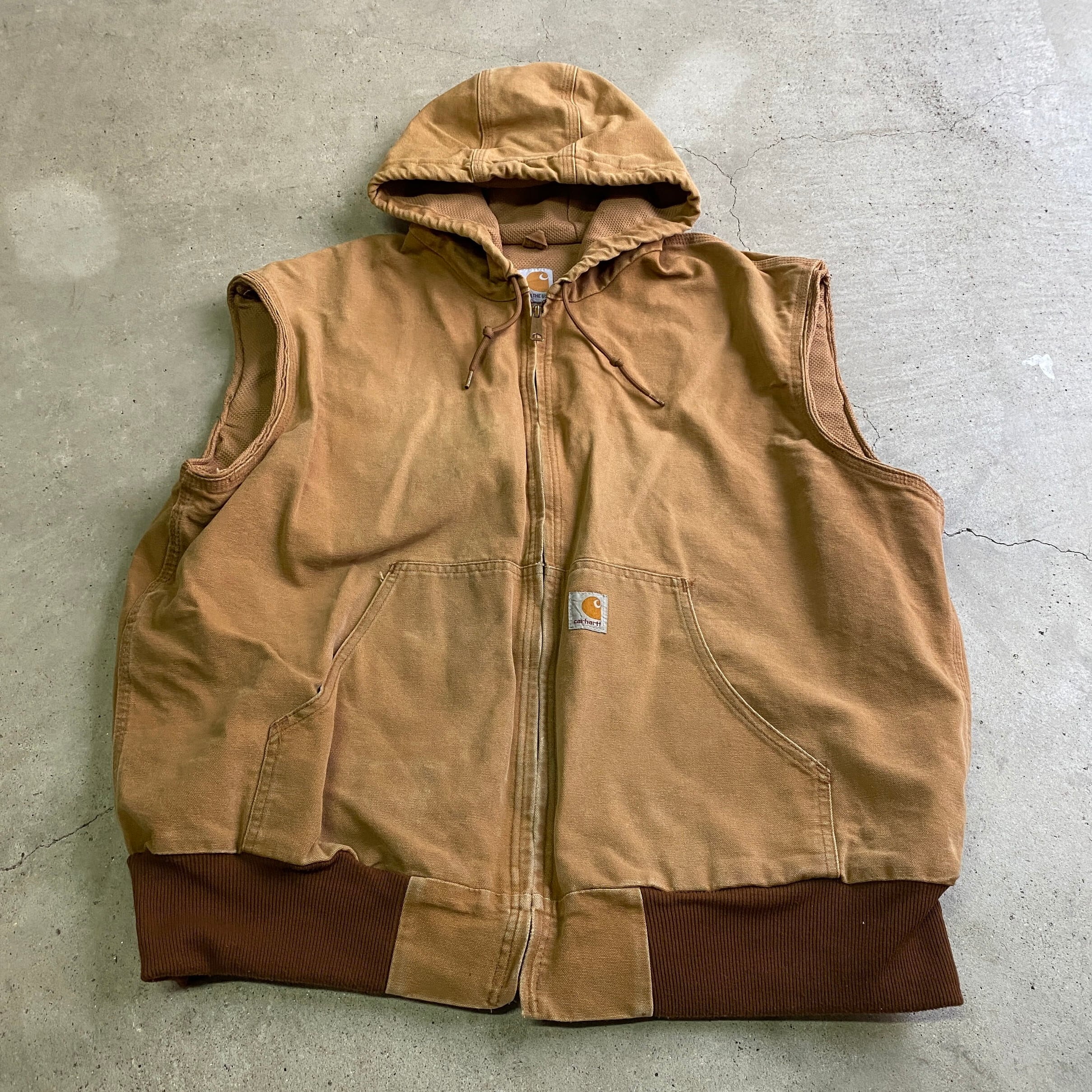 USA製 90年代 Carhartt カーハート ダック地 メッシュライナー ワークベスト パーカー メンズXL 古着 90s ヴィンテージ  ビンテージ キャメルブラウン 茶色 袖カットオフ アクティブジャケット【ワークジャケット】【HA10】 | cave 古着屋【公式】古着通販サイト