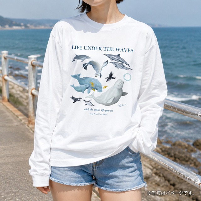海の生きもの長袖Tシャツ（イルカ/ジュゴン/アシカ/ペンギン）｜LIFE UNDER THE WAVES Model-14