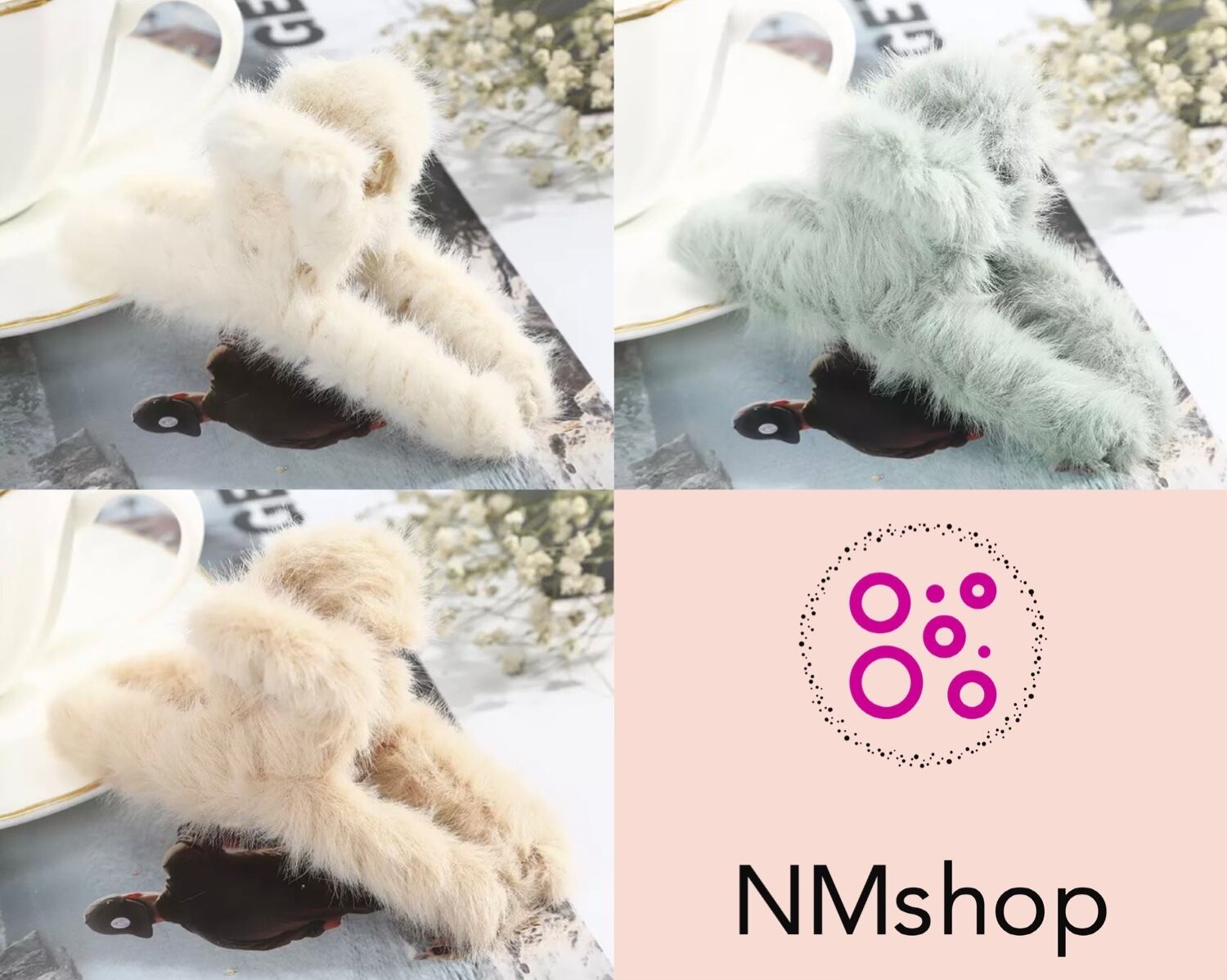 キトゥンヘアクリップ(ホワイト /グリーン / ベージュ)