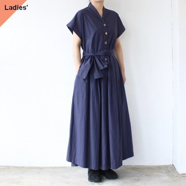 IKITSUKE Vネックロングフレアワンピース V-neck long flair onepiece (Navy)