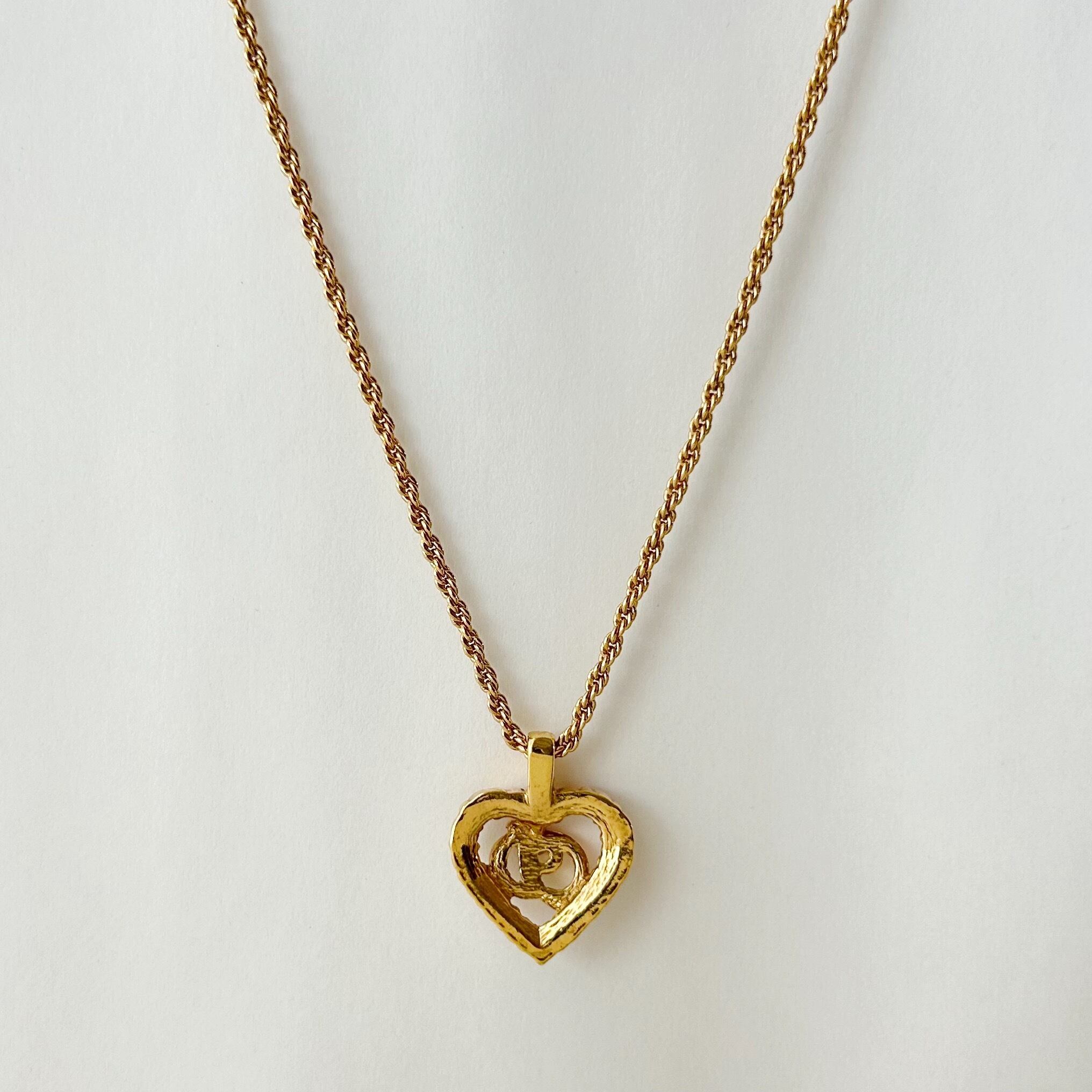 N7081】Christian Dior heart logo rhinestone necklace/クリスチャン