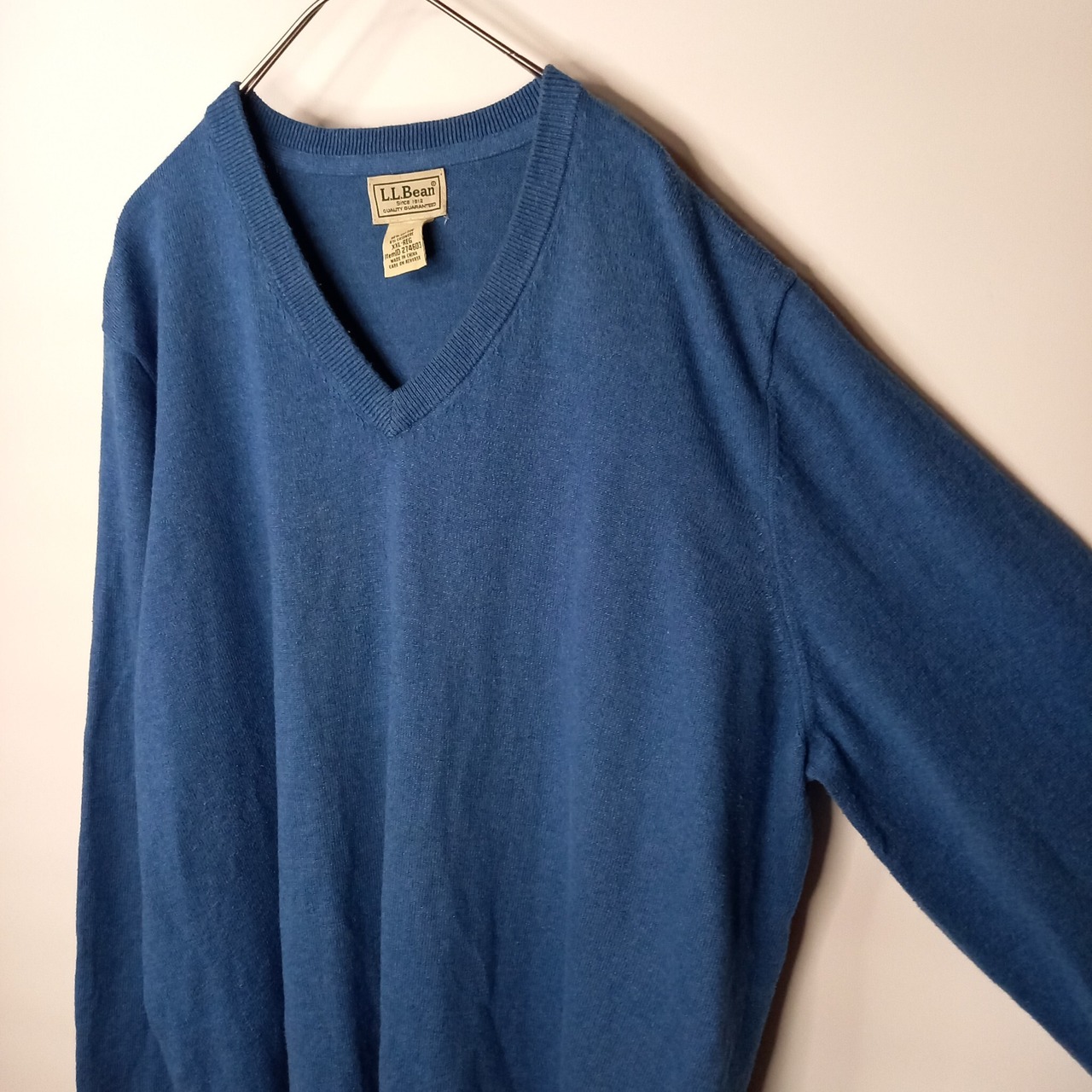 エルエルビーン　Vネック　ハイゲージ　ニット　セーター　無地　カシミア　薄手　青