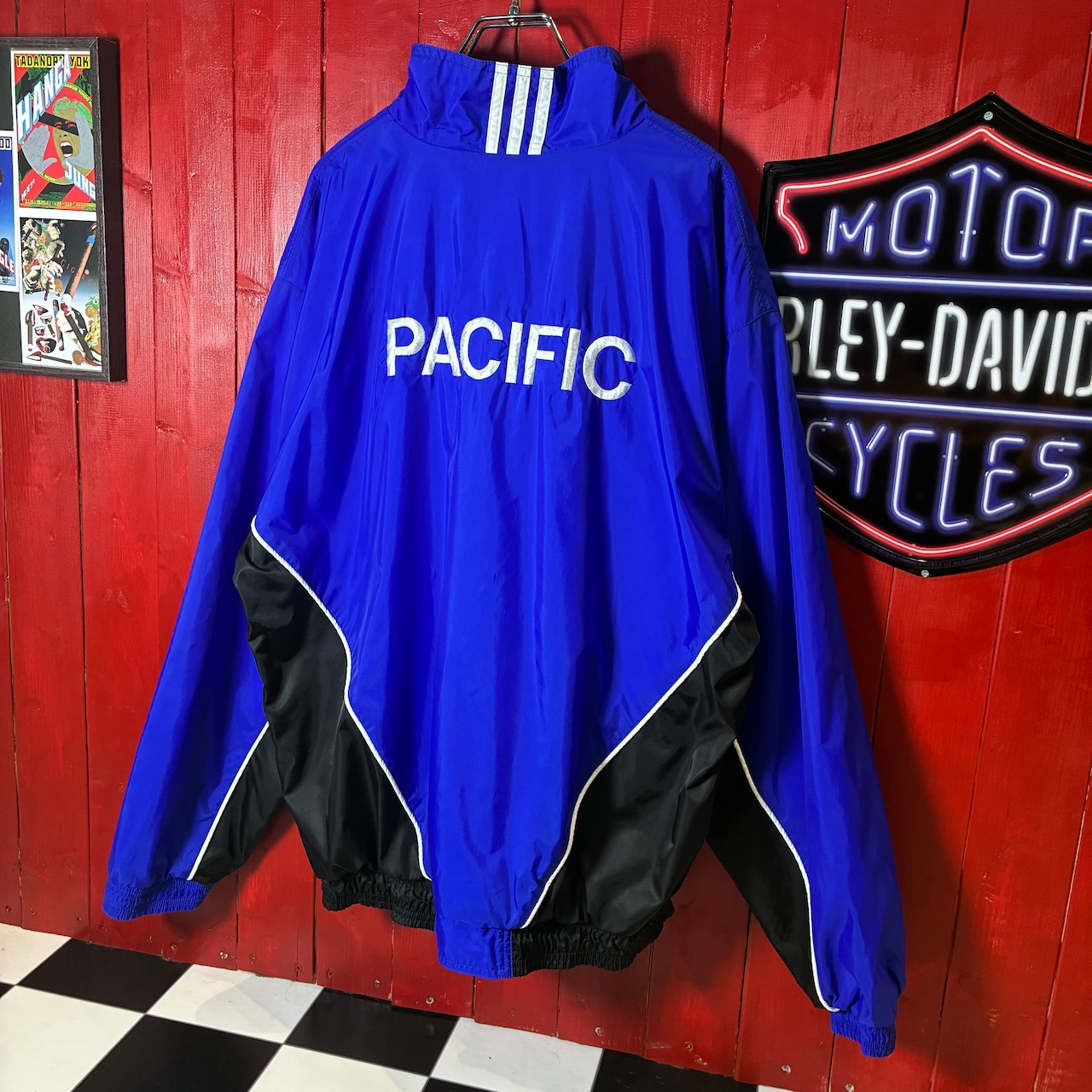 90s adidas TEAM ナイロンジャケット 青黒 PACIFIC刺繍 L