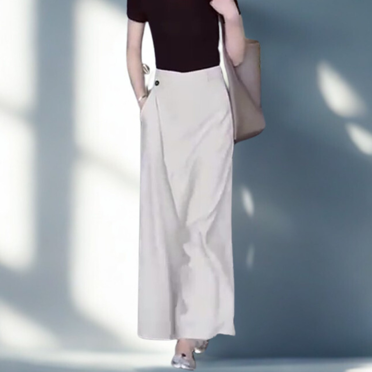 フロントボタン ワイドレッグ フルレングス パンツ 　　 00011