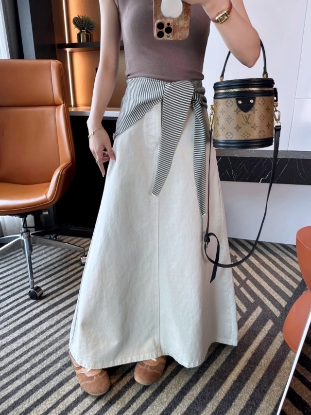 Rope waist A-line long skirt　M501