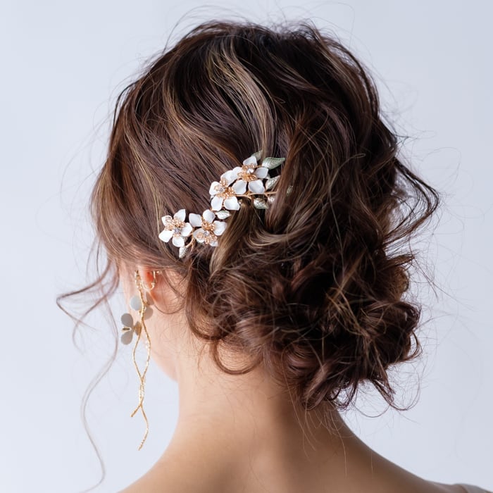 H-159 ウェディング アクセサリー【ボタニカル ガーデン フラワー 2P ヘッドドレス】ブライダル 髪飾り