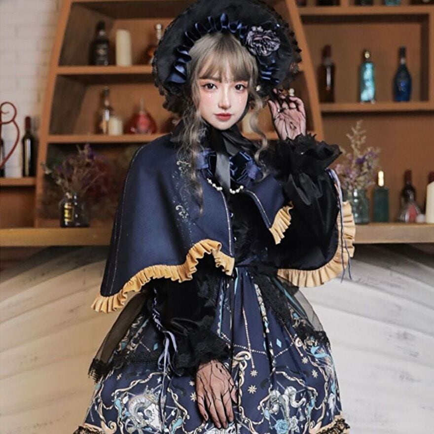 SEASONZ ワンピース ショールケープ ハット 3点セット 甘ロリ 姫ワンピ 袖コン フレアスカート お茶会 コミケ 原宿系 オルチャン ゆめかわ