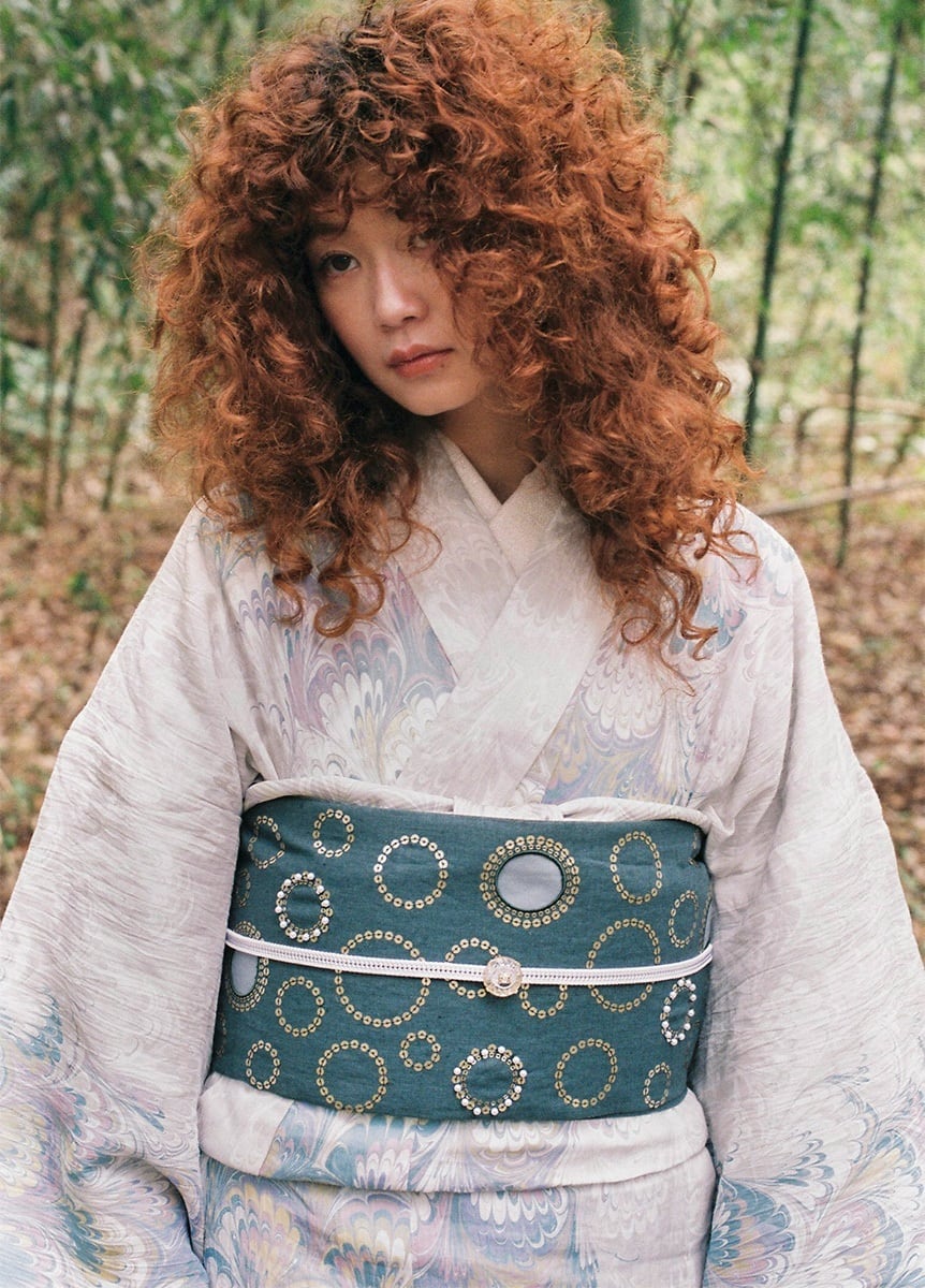 麻半巾帯 / Pearl / green | KIMONO ARCH