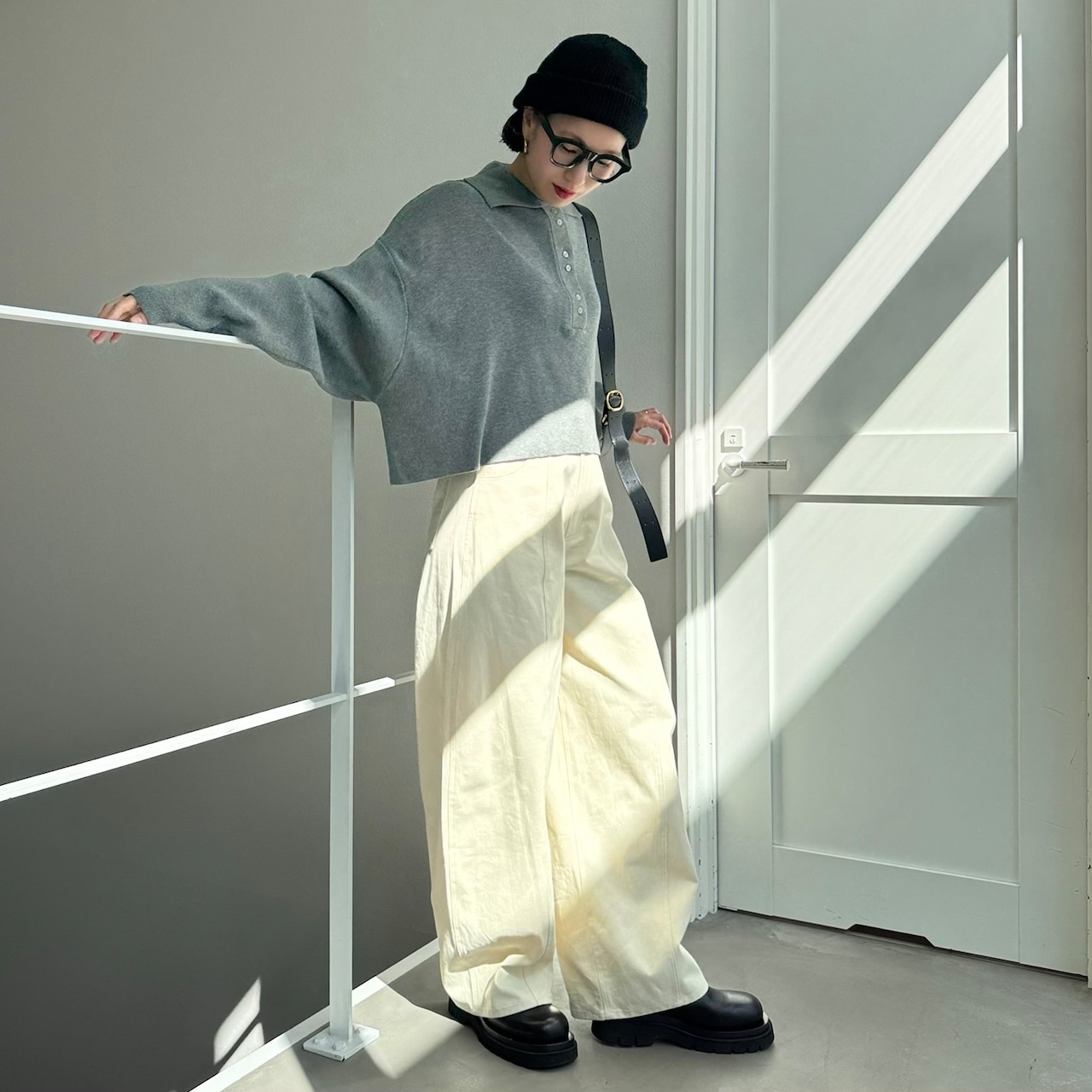 オーバーショートポロknit/グレー