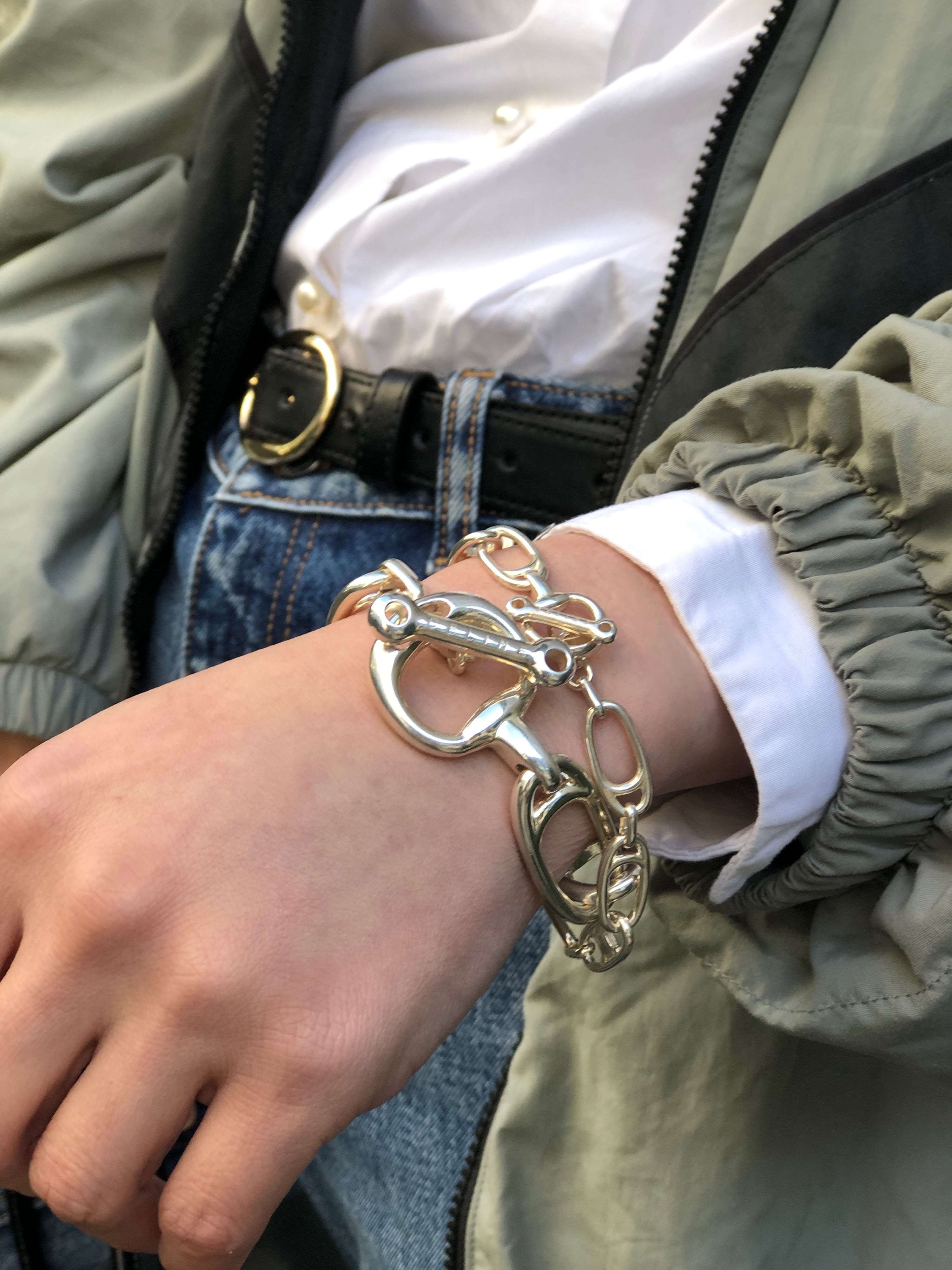 稀少品　美品　セリーヌ　ビンテージ　ブレスレット　シルバーカラー CELINE】セリーヌ ヴィンテージ SS マカダム ブレスレット シルバー