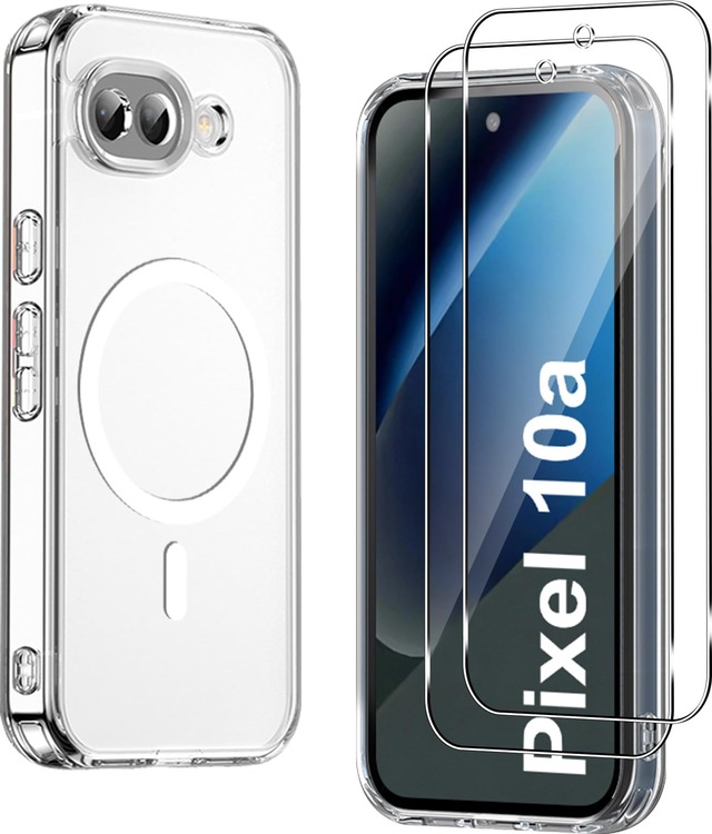 【1個+2枚セット】For Google Pixel 10a ケース(1個·MagSafe対応)+ガラスフィルム(2枚) Greerass 保護ケース クリア ガラスフィルム付き TPU+PC素材 MagSafe対応 耐衝撃 衝撃吸収 全面保護 カメラ保護 薄型 軽量 滑り止め 黄ばみ防止 指紋防止 透明 耐久 (クリア)