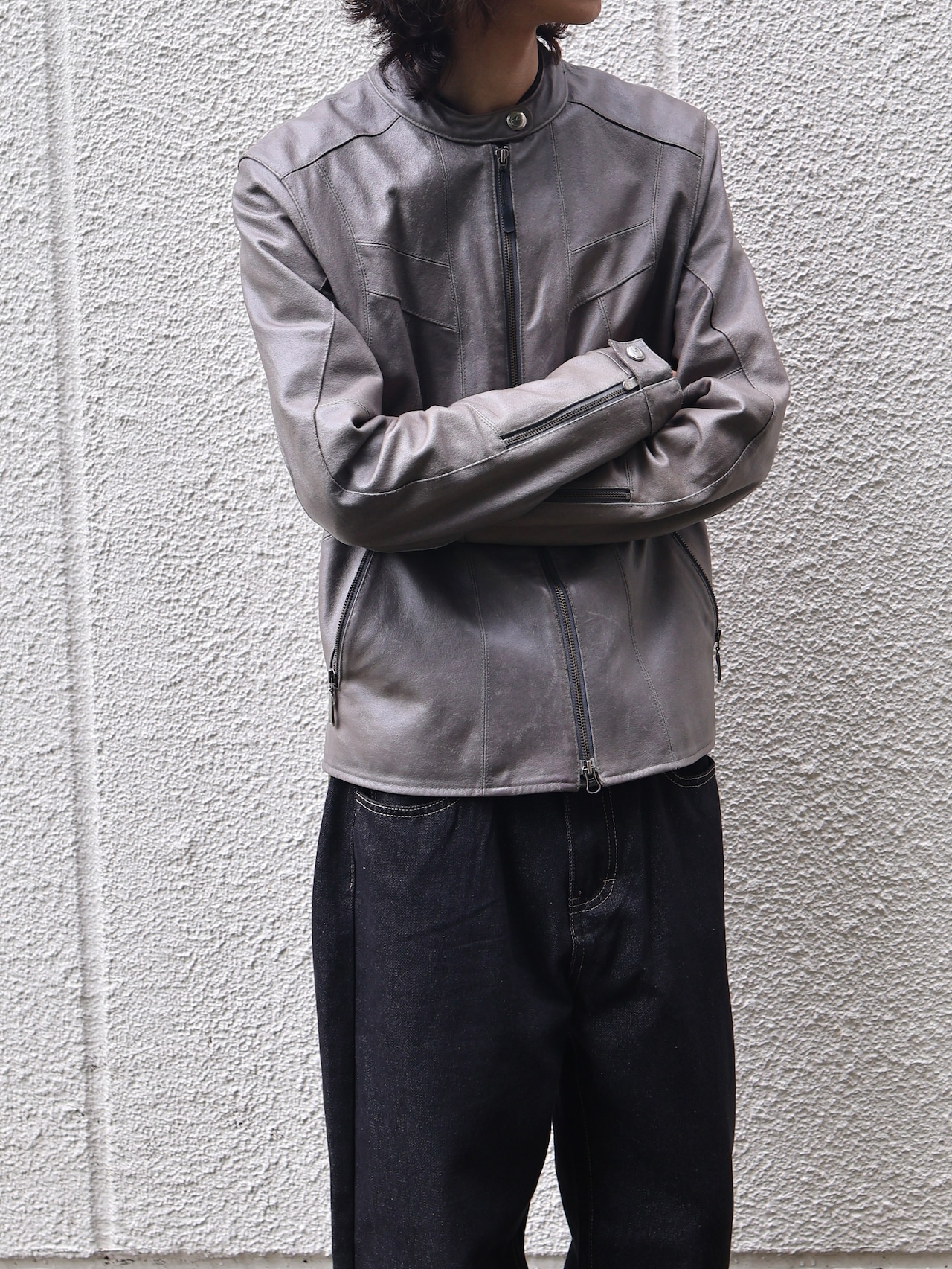 grey racing leather jacket
