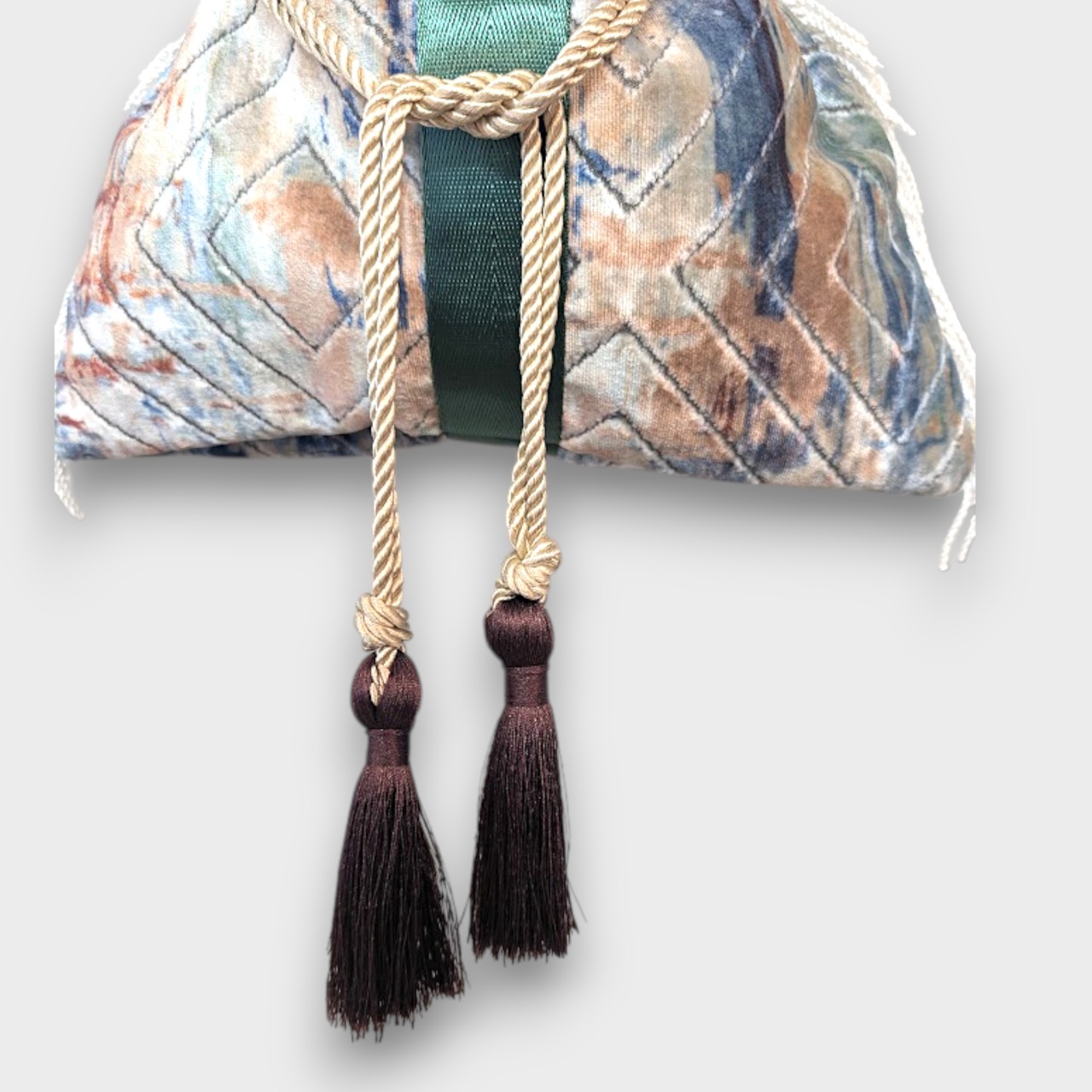 Art Velvet Ring Bag - Green×Brown