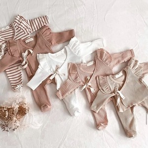 【秋作】肩フリルピュアカラー純綿セットアップ 　全4色