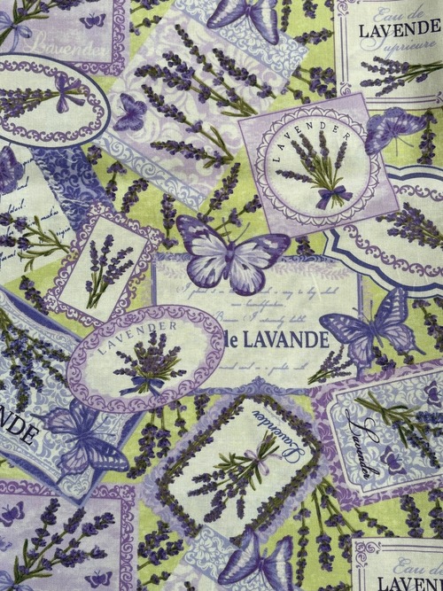 輸入コットンファブリック USA Lavender Market ラベンダーマーケット パピヨン 蝶々 コットン 薄手 カルトナージュ