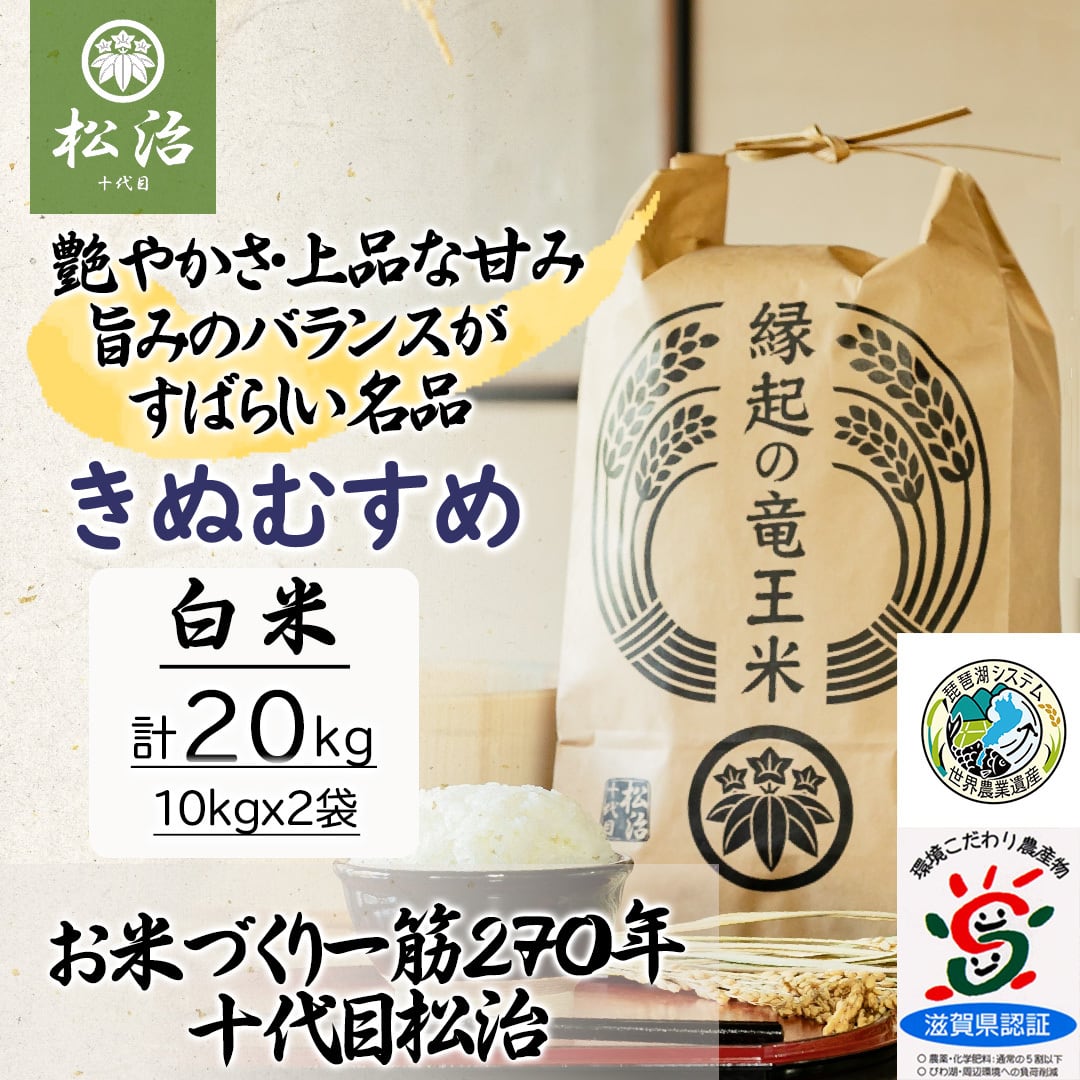 令和5年産新米】特別栽培米 滋賀県産きぬむすめ「縁起の竜王米」5kg 無