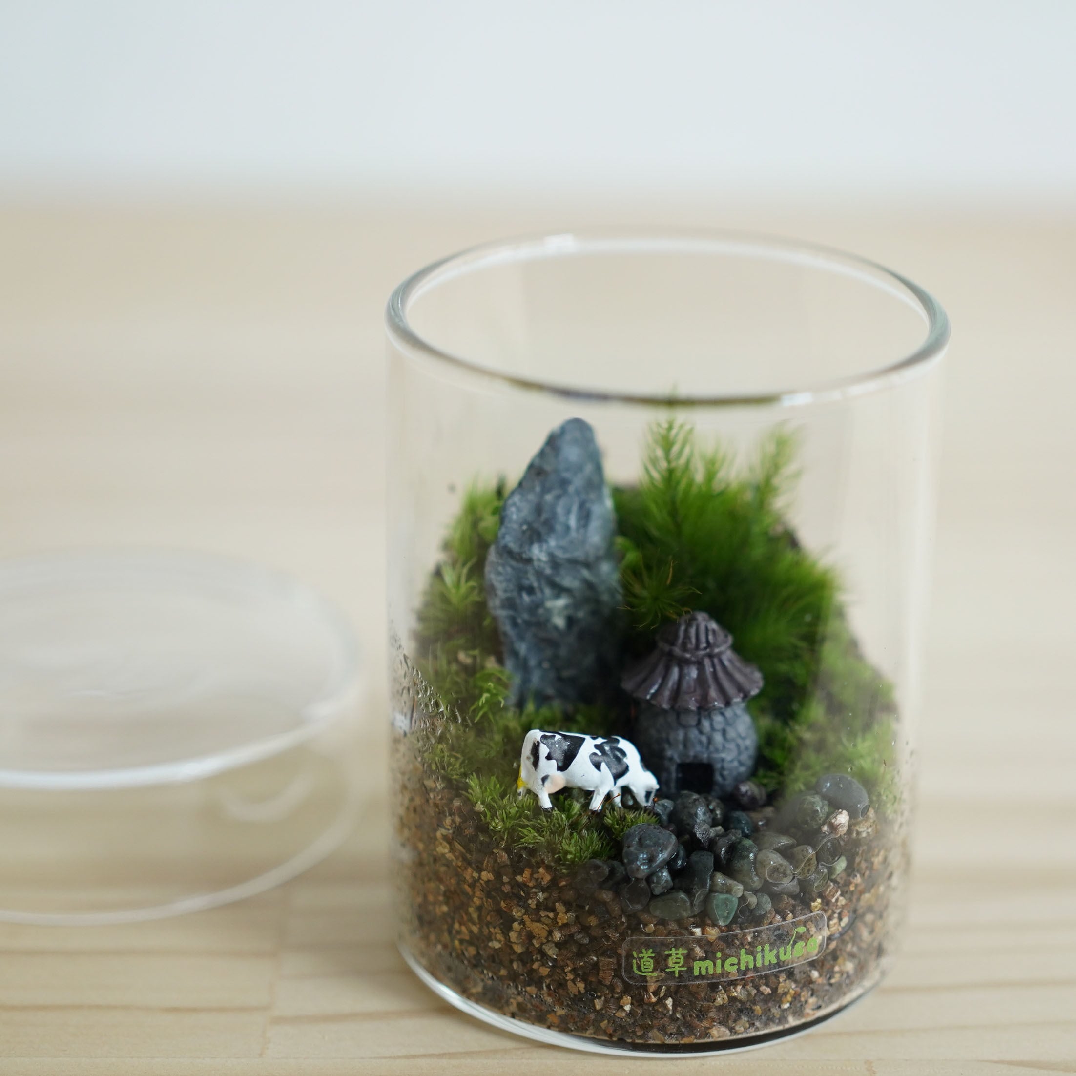 苔テラリウム　コレクション　訳あり ミニチュアの世界】牛飼いの家のある苔テラリウム シリンダー | 苔