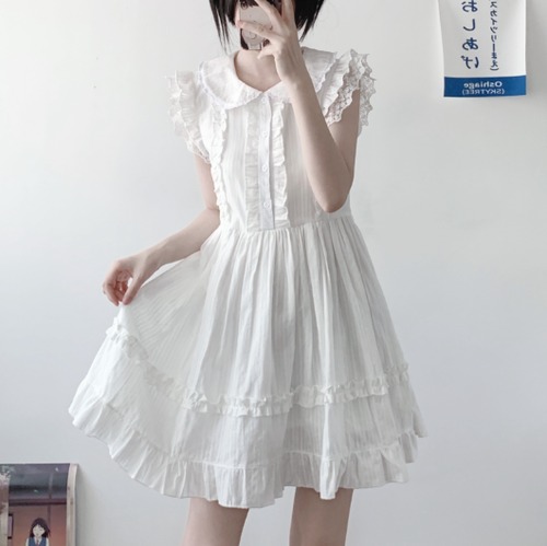 ゆめかわ♡全４カラー　レーストリムワンピース　wanpi59