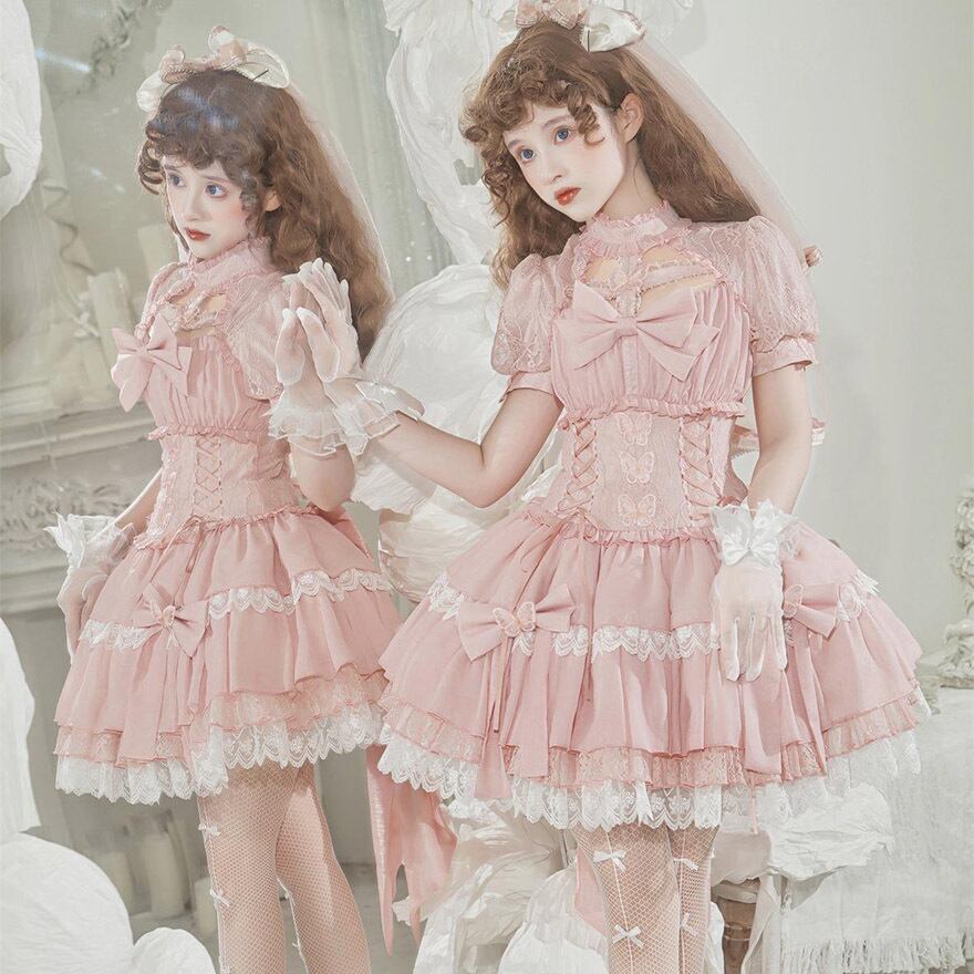 SEASONZ 夢かわいい 甘ロリ ドレス ワンピース ピンク 半袖 レース