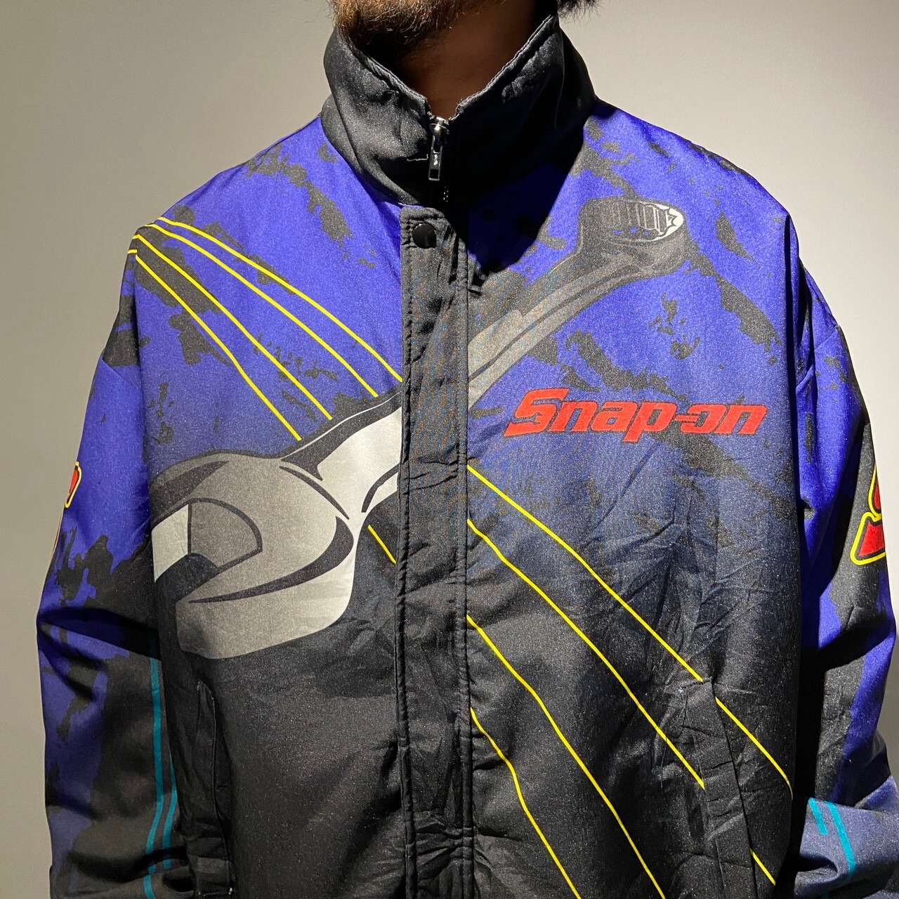 ビッグサイズ 90年代 SNAP-ON 総柄 ナイロンジャケット メンズ2XL 古着