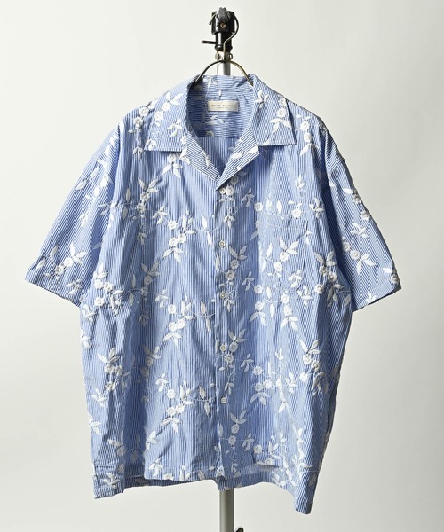 many men many mind Embroidered Short-Sleeve Open-Collar Shirt (BLU) M2615150