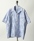 many men many mind Embroidered Short-Sleeve Open-Collar Shirt (BLU) M2615150