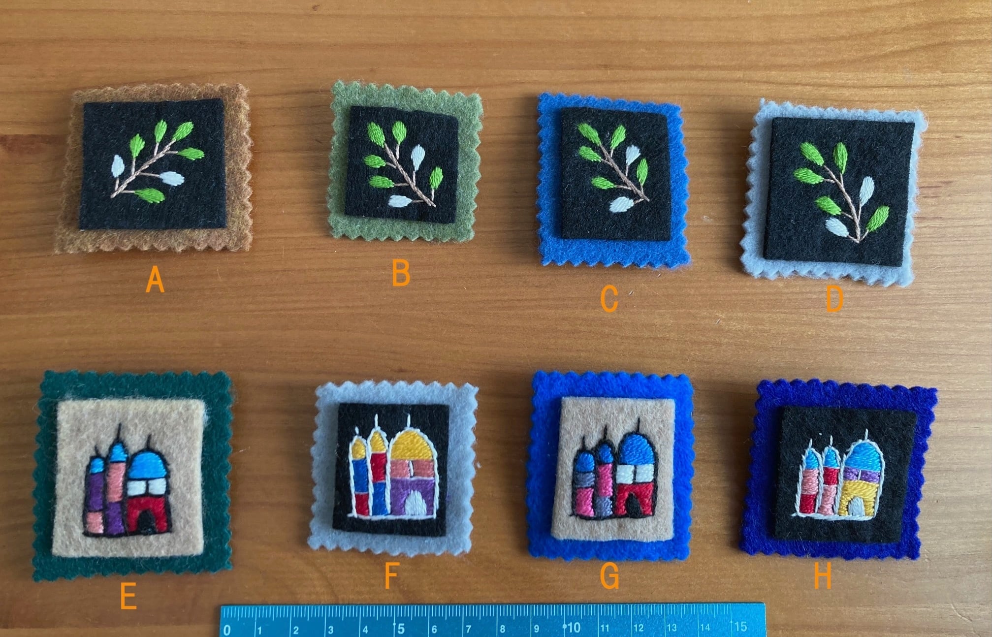 SALE！手刺繍・切手のようなブローチ〜愛する祖国への手紙に添えて