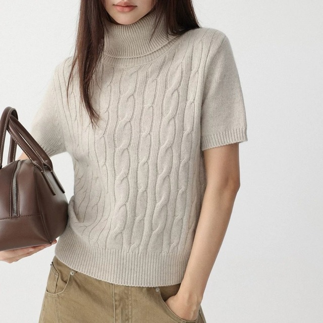 Turtleneck cable knit tops　M1918