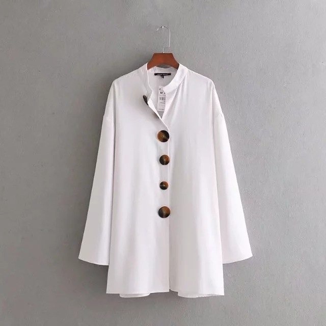 2018新しい到着白緩い長いシャツ特大ロングスリーブ固体女性カジュアルシックなトップスblusas