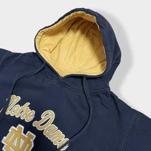 【BLUE84】カレッジロゴ ノートルダム大学 刺繍 ロゴ NOTRE DAME パーカー プルオーバー スウェット 切替 フーディー hoodie M ダークネイビー us古着