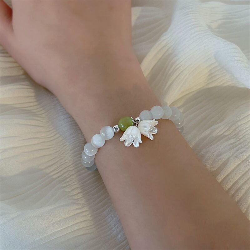 送料無料 ベル蘭の花オパールストーンビーズブレスレット女性ローズ