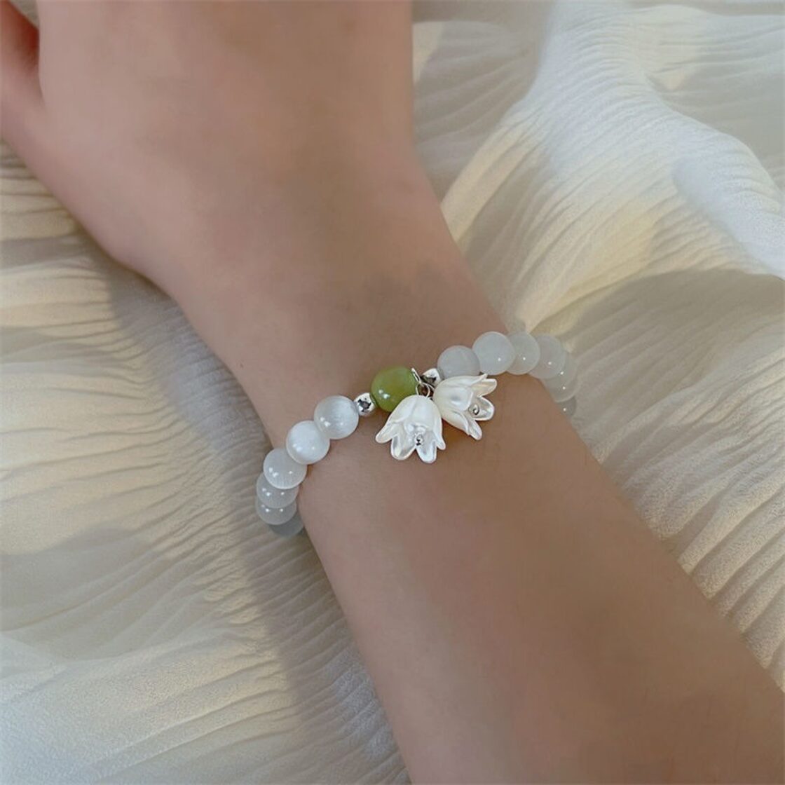 送料無料 ベル蘭の花オパールストーンビーズブレスレット女性ローズ 