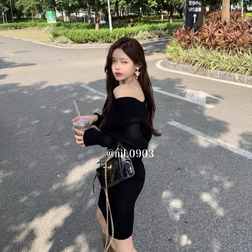 即納 Nil 韓国ファッション セクシーニットワンピース Nil 0903