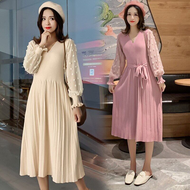 【新作】【送料無料】 女性のセクシーなVネックの看護マタニティドレスレース長袖秋冬母乳育児ドレス妊娠ドレスハミールエルビス ロング オータム 秋物 ウィンター 冬物 AL expec399434826482