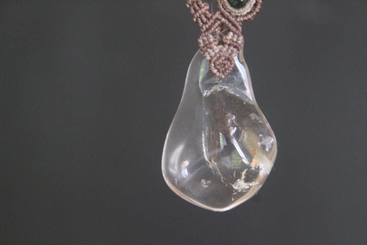 Healing crystal & Sunstone & Chrome Tourmaline micro macrame pendant