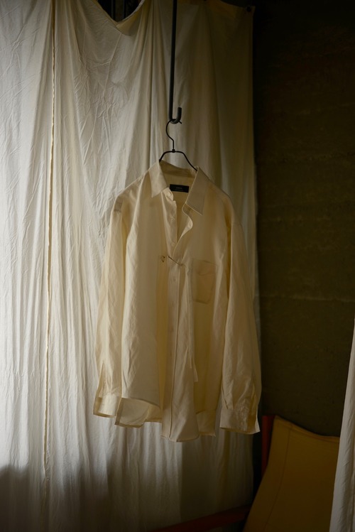 ensou. / silk linen rip stop ribbon shirt(écru)