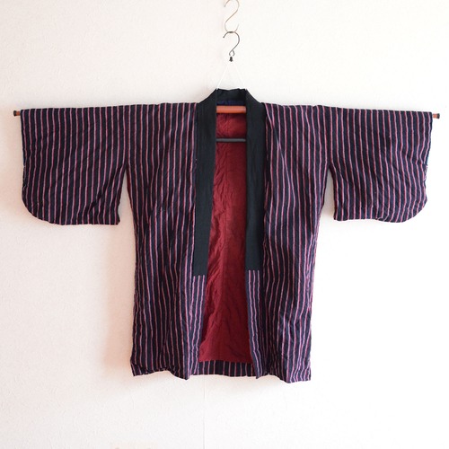 野良着古着藍染着物ジャケット木綿縞模様ジャパンヴィンテージリメイク素材昭和 | noragi jacket indigo kimono cotton fabric stripe japan vintage