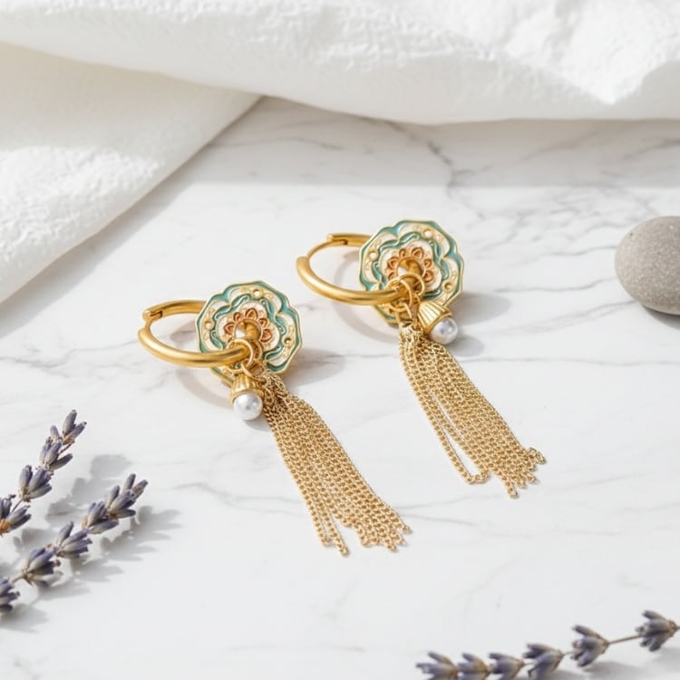 七宝の彩りを添えた上品フープピアス　3種から選択　YS00226