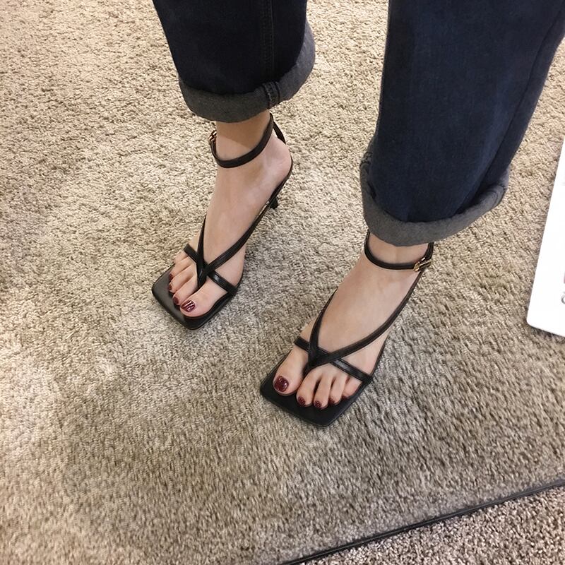 フェアリースタイルローマサンダルレディース2020夏ニュースタイルスクエアトゥ多用途フリップフロップハイヒールスティレット夏ファッションシューズ夏 フェイクシューズ34568018771