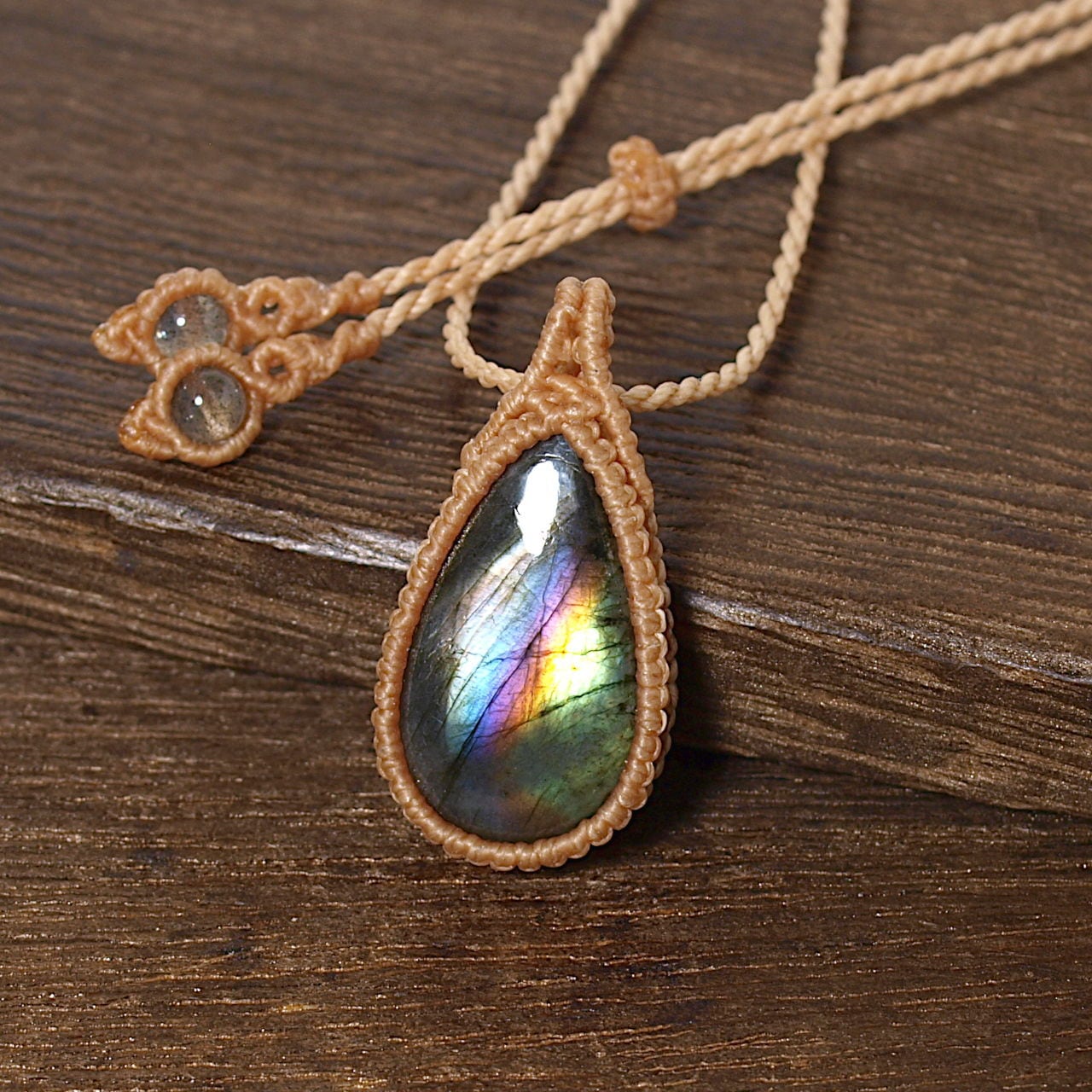 #2096 ♡ゴールドオブシディアン&フロスト水晶天然石♡マクラメネックレス Natural Style