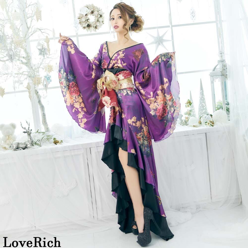 花魁花柄和装ロングドレス [着物] 楽天市場】送料無料 帯付き花魁シリーズ☆和柄サテン着物ロング