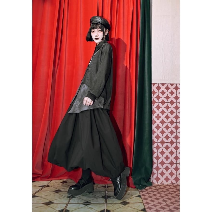 GANNI ブラック ワイドパンツ プリーツ入り GANNI ブラック ワイド