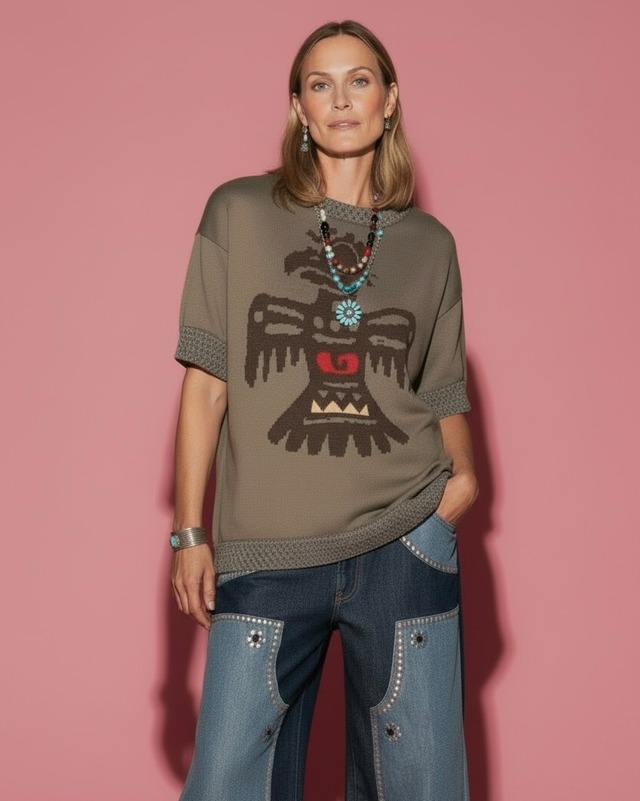 【ECO SAMPLE】コットンアートサマーニット｜グレージュ