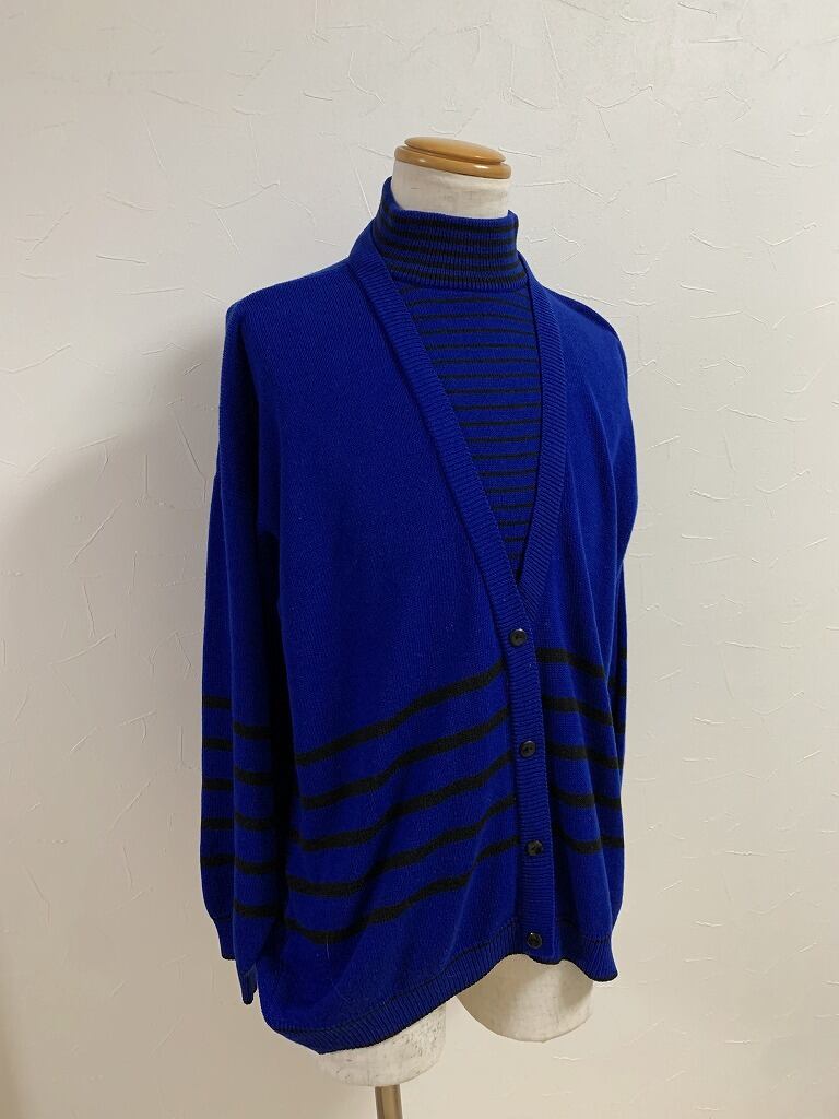 1980~90's Bi-Color Layered Design Mock Neck Sweater