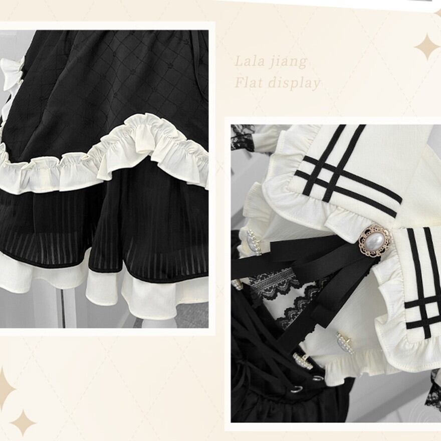y2k grunge 平成　ゴスロリ　セットアップ　ストライプ ゴシックロリータ ストライプ刺繍入り セットアップ シャツ＋スカート